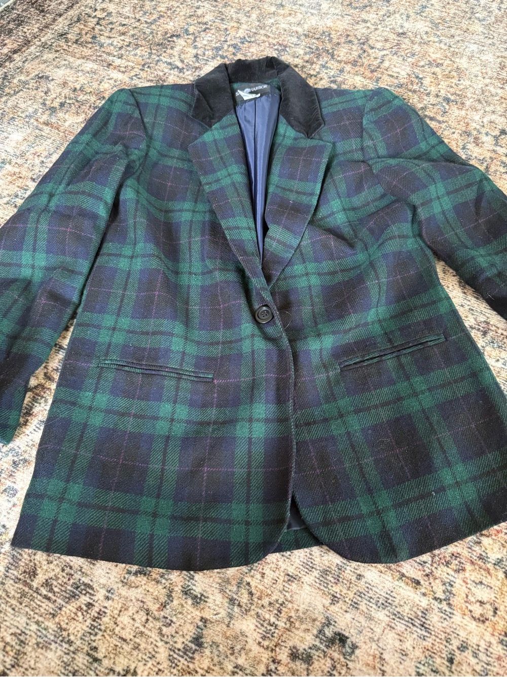 Sag Harbor Green and Navy Plaid Blazer